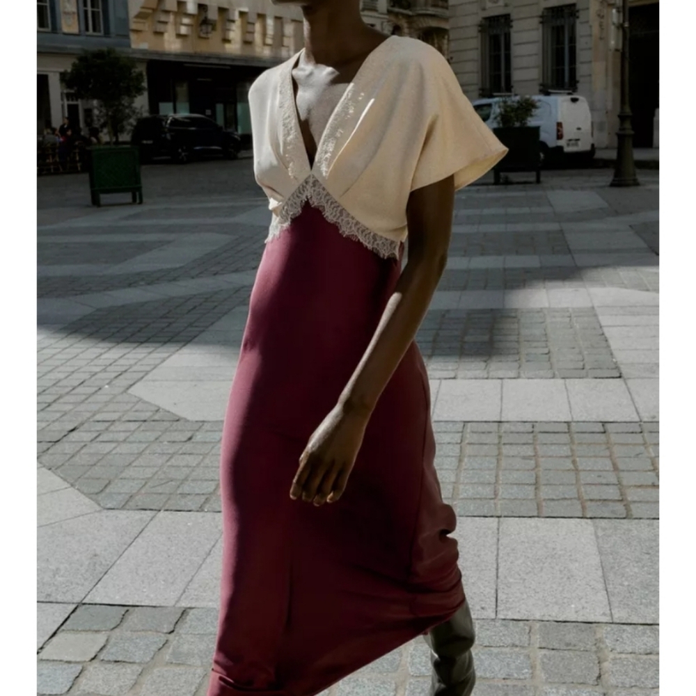 Zara Burgundy and Cream Maxi Skirt - Picture 4 of 6